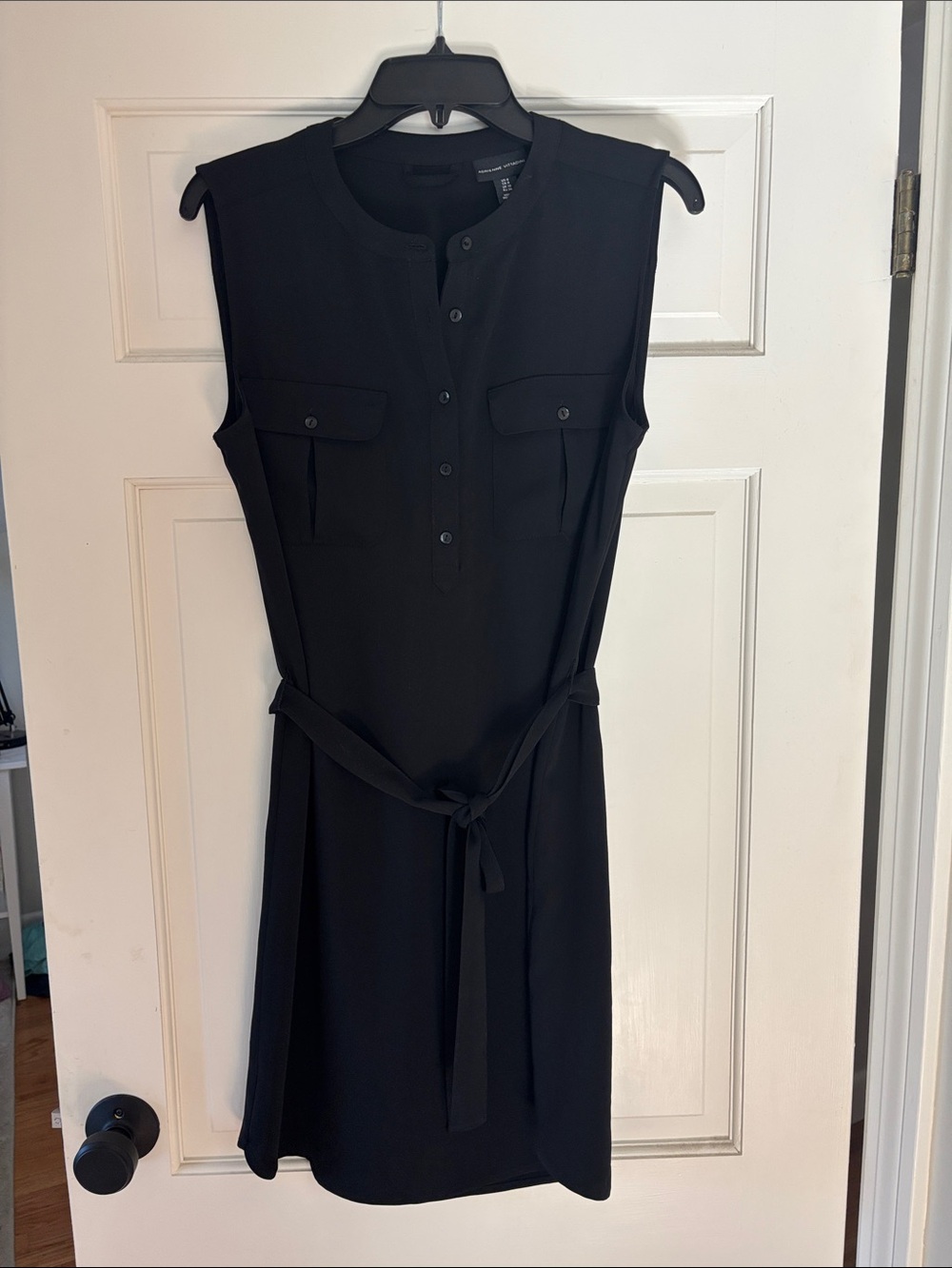 Adrienne Vittadini Black Sleeveless Shirt-Dress with Tie Belt